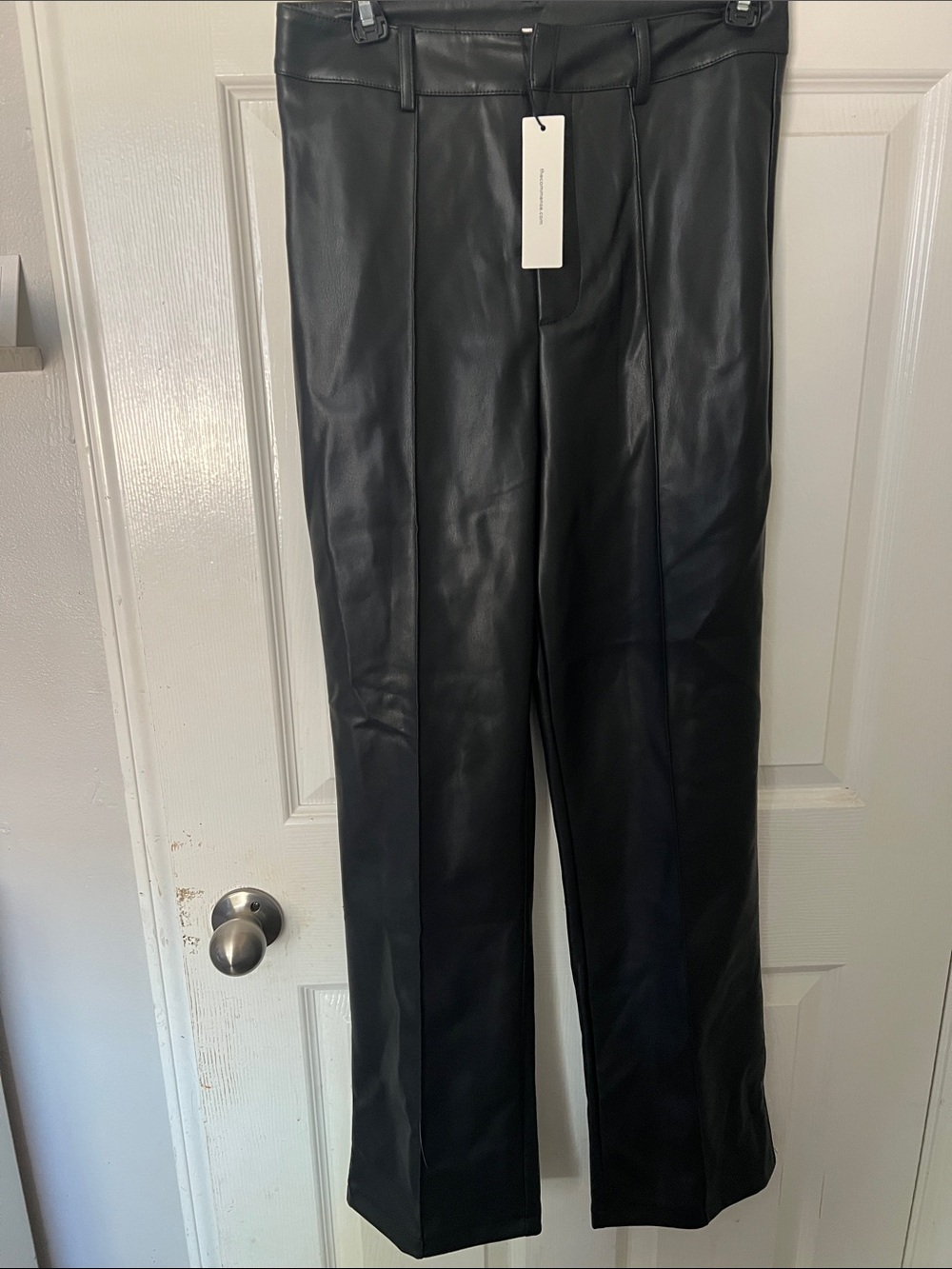 Commense Black Faux Leather Tailored Straight-Leg Pants